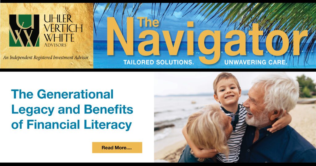 UVWA Masthead and image os grandparents with grandchildren on beach maybe discussing The Generational Legacy and Benefits of Financial Literacy